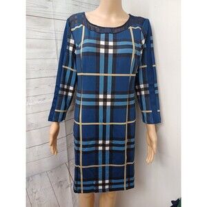Bushbury Blue Plaid Dress Blue Black Yellow Long Sleeve Sz XL